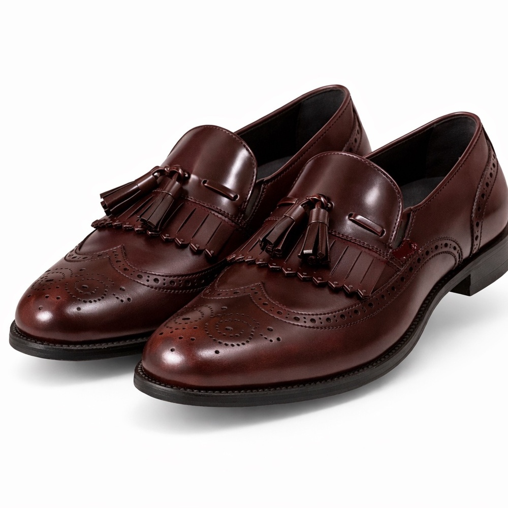 DEXTER Men Dress Shoes Burgundy Leather Wingtip Tassel Loafers Sz 10.5 Narrow​​​